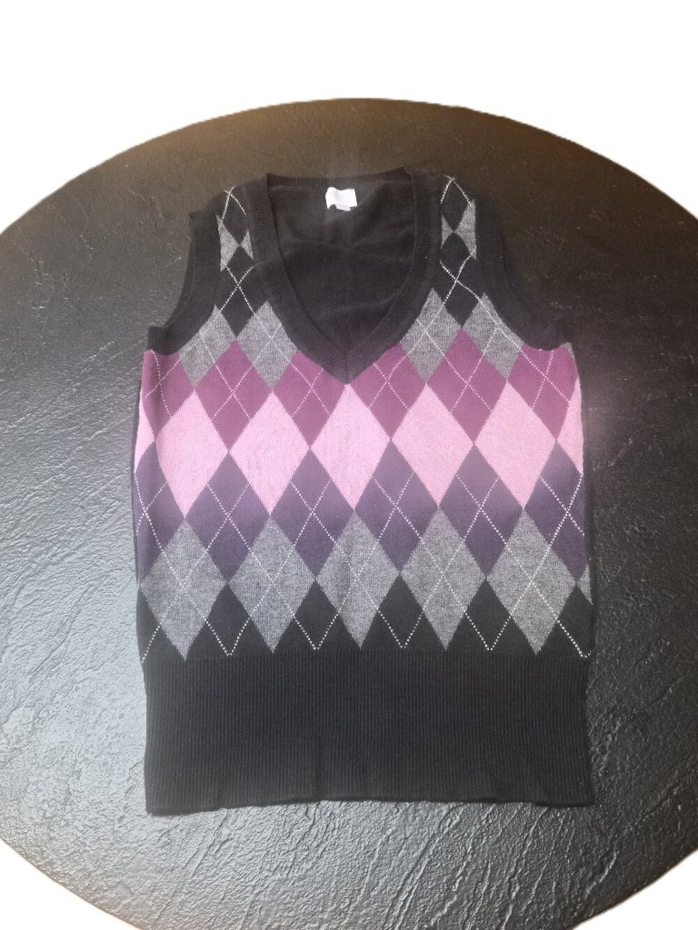 VTG Y2K Suzy Shier Argyle Vest Pink Purple 100% Cotton Dark Academia Goth Prep